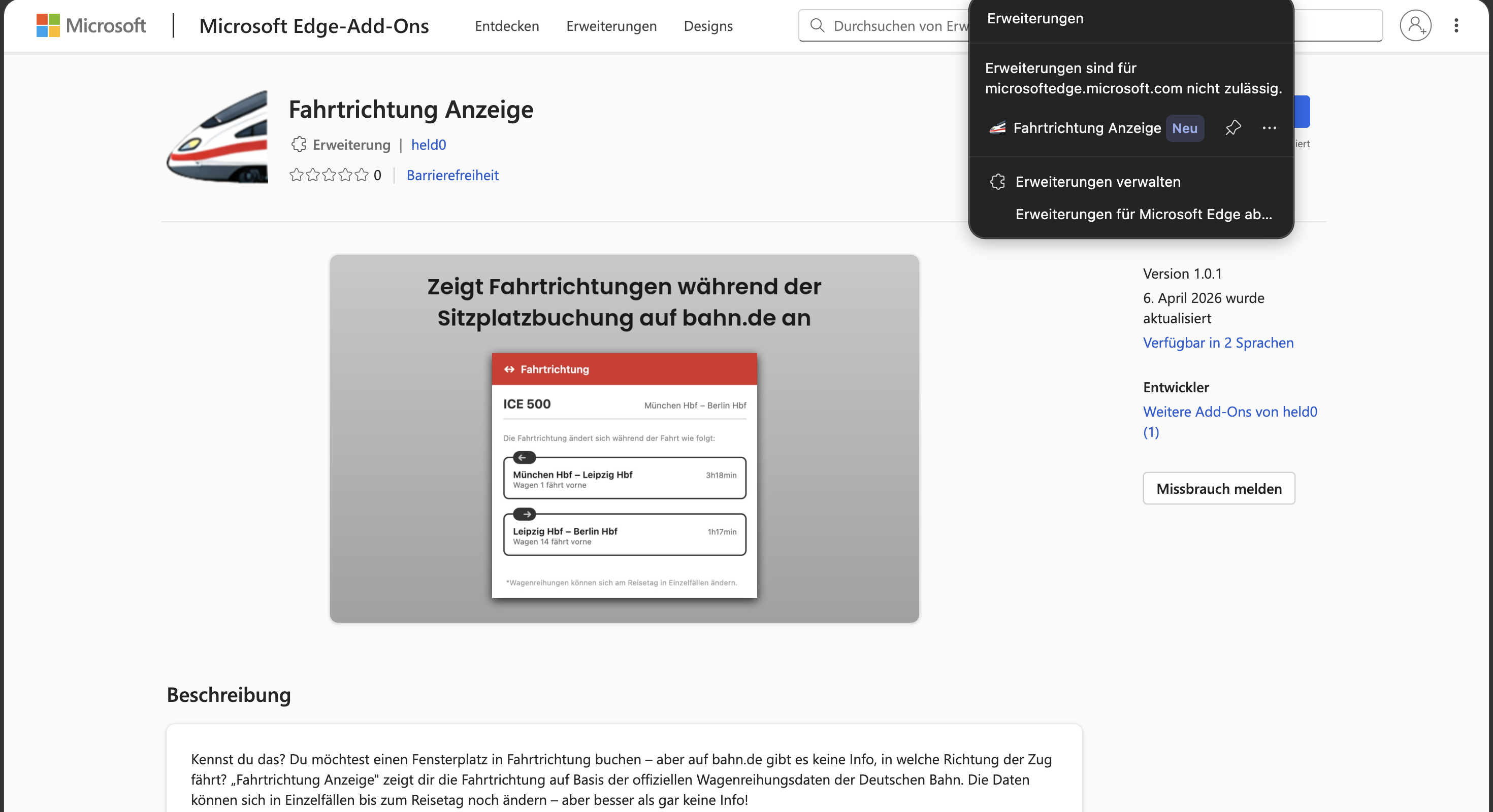 Erweiterungs-Menü